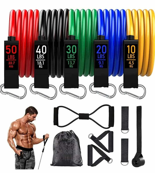 🏋️♂️ 11-Piece Fitness Resistance Bands Kit – For Strength, Weight Loss & Home Training