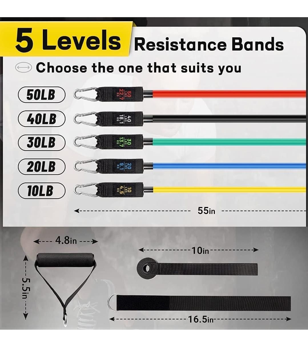 🏋️♂️ 11-Piece Fitness Resistance Bands Kit – For Strength, Weight Loss & Home Training