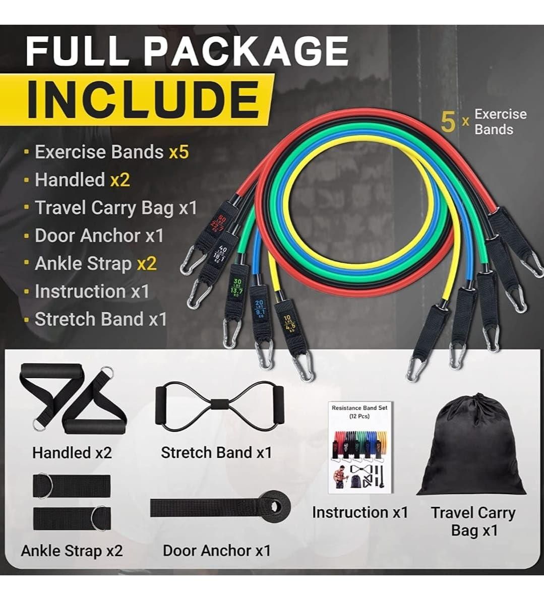 🏋️♂️ 11-Piece Fitness Resistance Bands Kit – For Strength, Weight Loss & Home Training