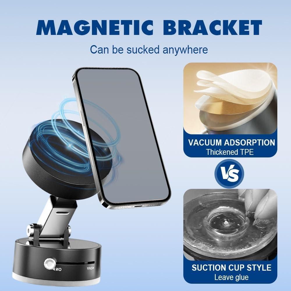 Vacuum Magnetic Phone Holder – Strong Suction, 360° Rotation, Works Anywhere!