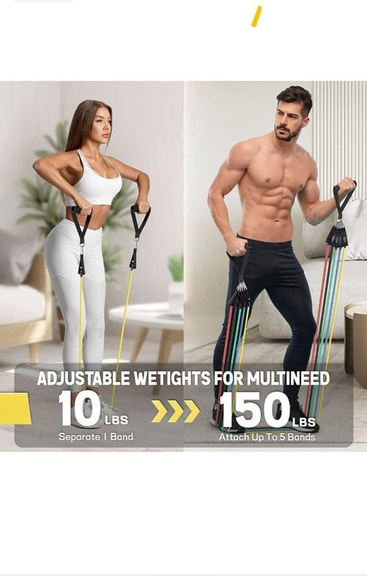 🏋️♂️ 11-Piece Fitness Resistance Bands Kit – For Strength, Weight Loss & Home Training