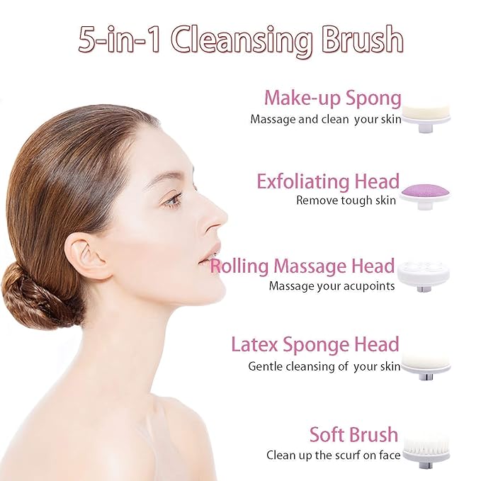 “5-in-1 Electric Facial Cleansing Brush & Massager Deep Massage"