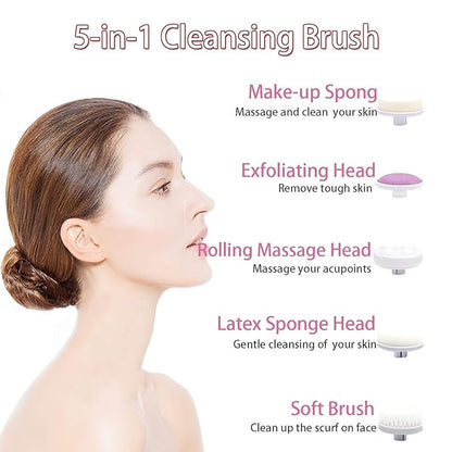 “5-in-1 Electric Facial Cleansing Brush & Massager Deep Massage"