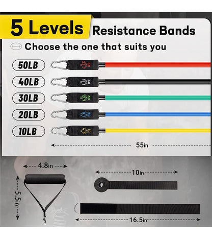 🏋️‍♂️ 11-Piece Fitness Resistance Bands Kit – For Strength, Weight Loss & Home Training